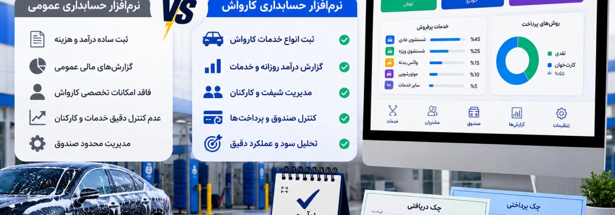 تفاوت نرمافزار حسابداری کارواش با نرمافزار حسابداری عمومی چیست؟